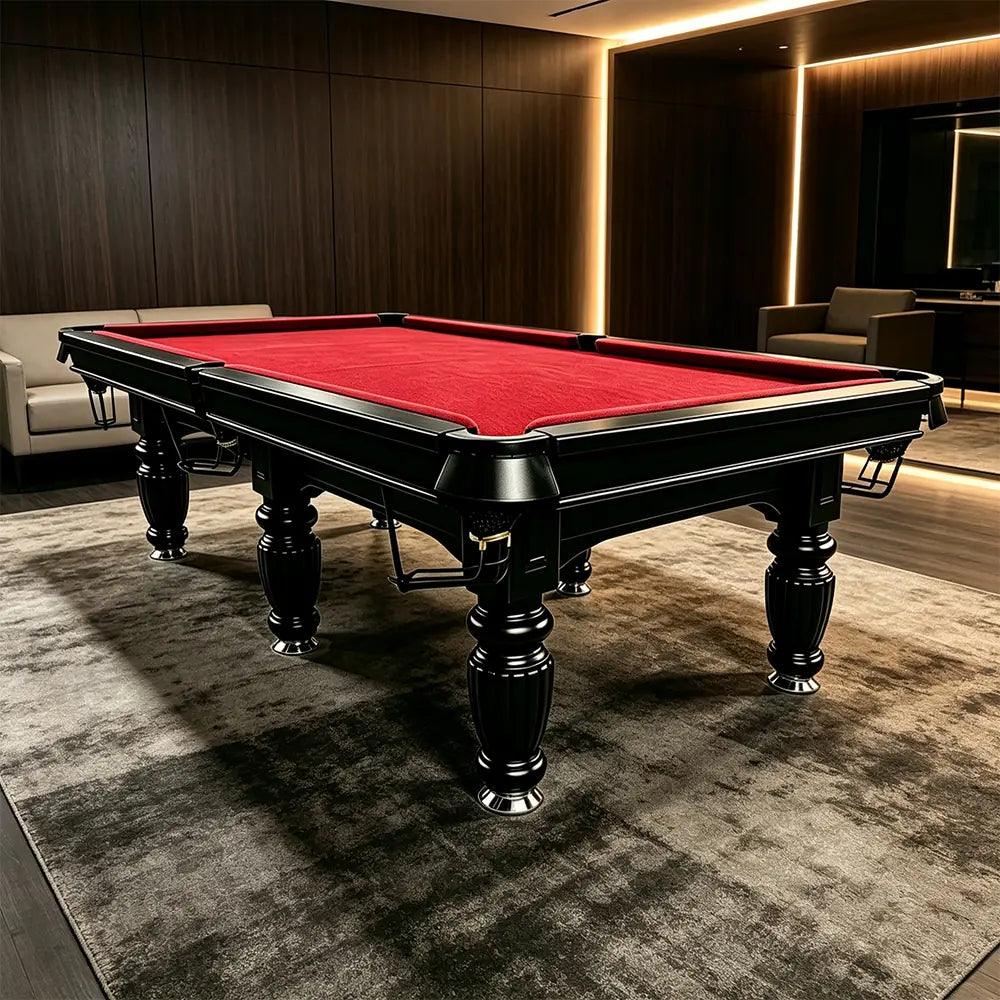 QUESLA 7/8/9FT Slate Pool Table 20mm Slate Solid Timber Adjustable Levellers for Home Club Office - Black Frame & Red Felt