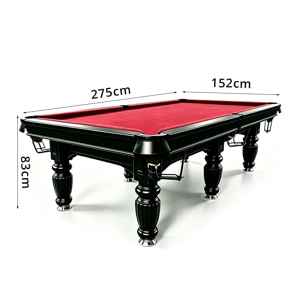 QUESLA 7/8/9FT Slate Pool Table 20mm Slate Solid Timber Adjustable Levellers for Home Club Office - Black Frame & Red Felt