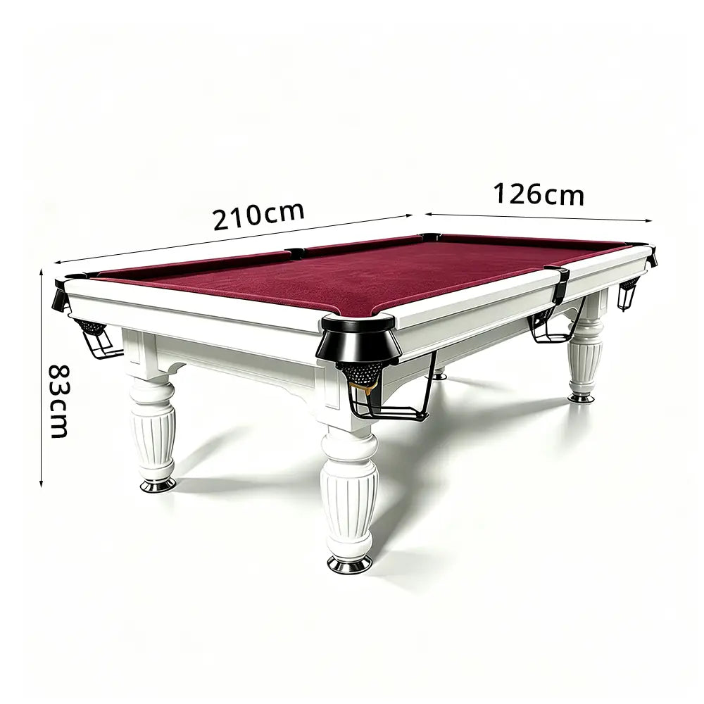 QUESLA 7/8/9FT Slate Pool Table 20mm Slate Solid Timber Adjustable Levellers for Home Club Office - White Frame & Burgundy Felt
