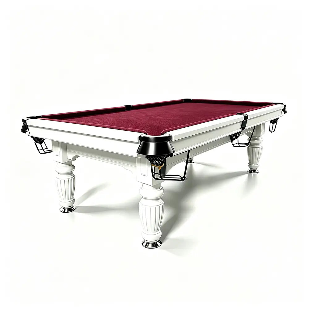 QUESLA 7/8/9FT Slate Pool Table 20mm Slate Solid Timber Adjustable Levellers for Home Club Office - White Frame & Burgundy Felt