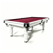 QUESLA 7/8/9FT Slate Pool Table 20mm Slate Solid Timber Adjustable Levellers for Home Club Office - White Frame & Burgundy Felt