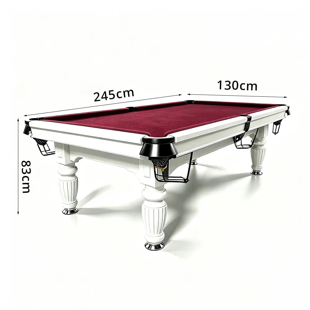 QUESLA 7/8/9FT Slate Pool Table 20mm Slate Solid Timber Adjustable Levellers for Home Club Office - White Frame & Burgundy Felt
