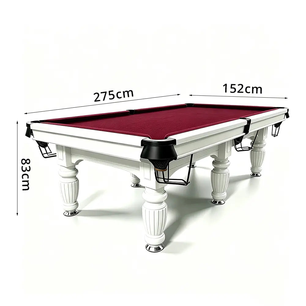 QUESLA 7/8/9FT Slate Pool Table 20mm Slate Solid Timber Adjustable Levellers for Home Club Office - White Frame & Burgundy Felt
