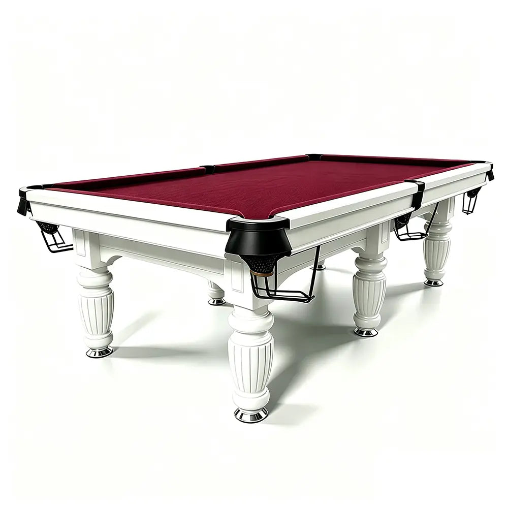 QUESLA 7/8/9FT Slate Pool Table 20mm Slate Solid Timber Adjustable Levellers for Home Club Office - White Frame & Burgundy Felt