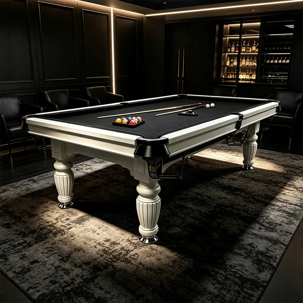 QUESLA 7/8/9FT Slate Pool Table 20mm Slate Solid Timber Adjustable Levellers for Home Club Office - White Frame & Black Felt