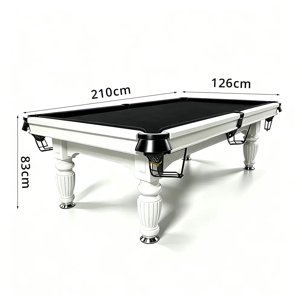 QUESLA 7/8/9FT Slate Pool Table 20mm Slate Solid Timber Adjustable Levellers for Home Club Office - White Frame & Black Felt
