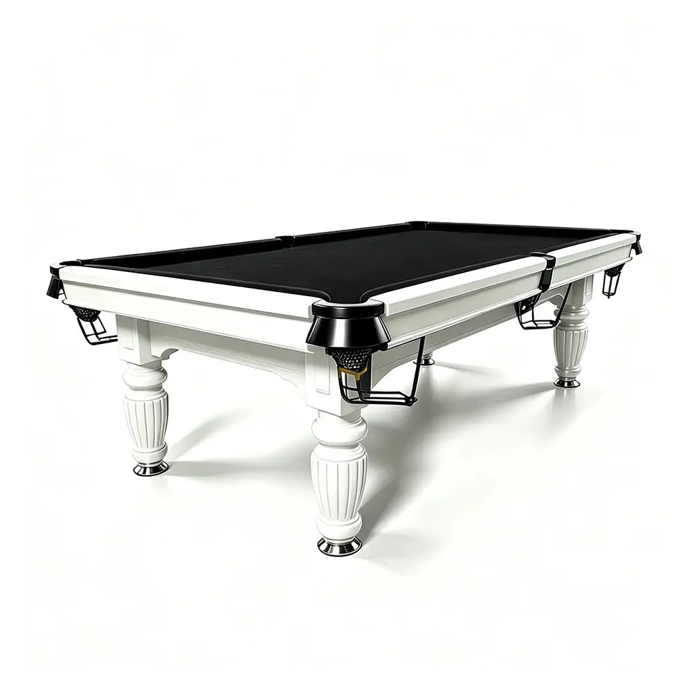 QUESLA 7/8/9FT Slate Pool Table 20mm Slate Solid Timber Adjustable Levellers for Home Club Office - White Frame & Black Felt
