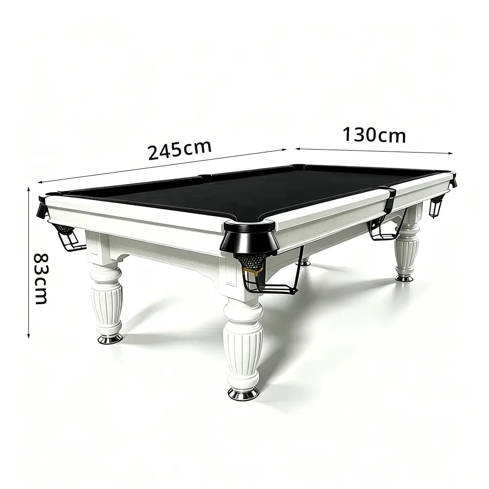 QUESLA 7/8/9FT Slate Pool Table 20mm Slate Solid Timber Adjustable Levellers for Home Club Office - White Frame & Black Felt