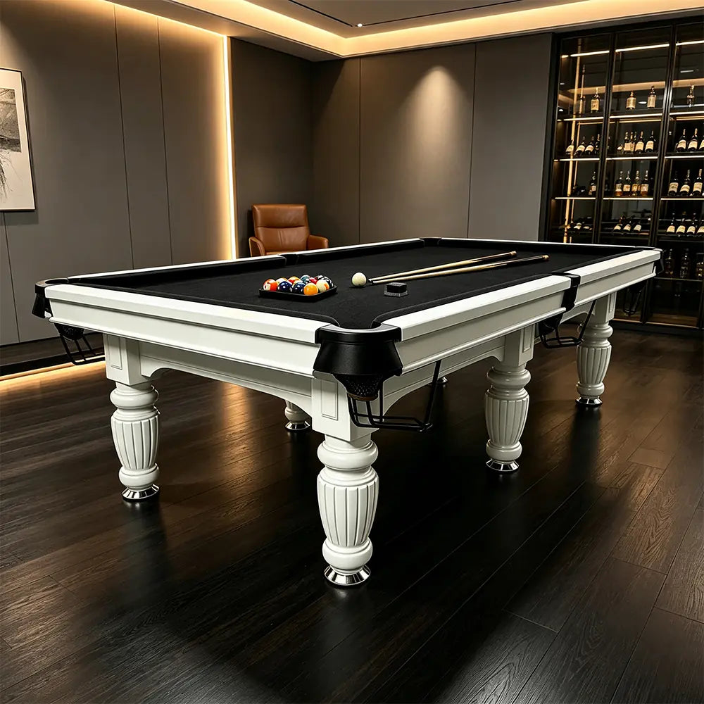 QUESLA 7/8/9FT Slate Pool Table 20mm Slate Solid Timber Adjustable Levellers for Home Club Office - White Frame & Black Felt