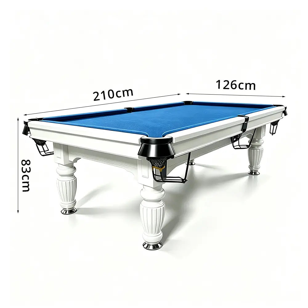 QUESLA 7/8/9FT Slate Pool Table 20mm Slate Solid Timber Adjustable Levellers for Home Club Office - White Frame & Blue Felt