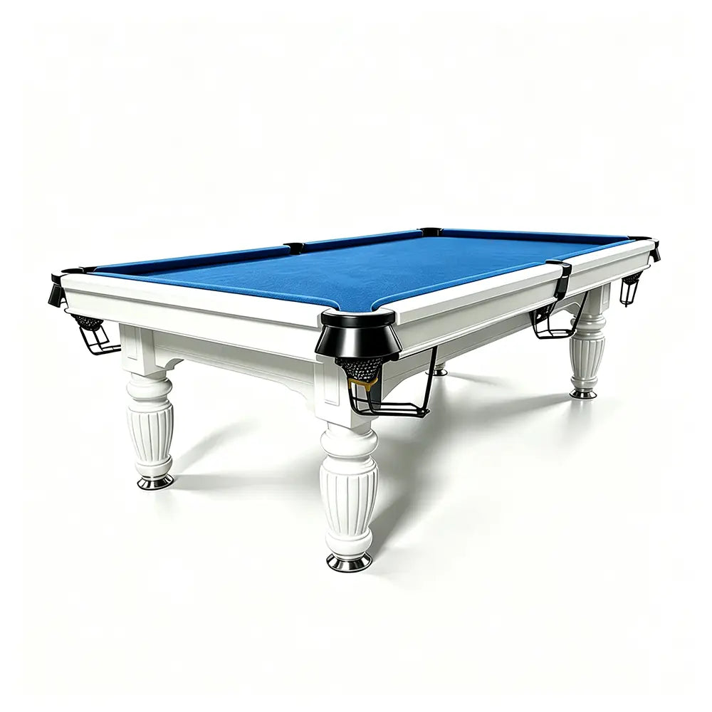 QUESLA 7/8/9FT Slate Pool Table 20mm Slate Solid Timber Adjustable Levellers for Home Club Office - White Frame & Blue Felt