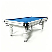 QUESLA 7/8/9FT Slate Pool Table 20mm Slate Solid Timber Adjustable Levellers for Home Club Office - White Frame & Blue Felt