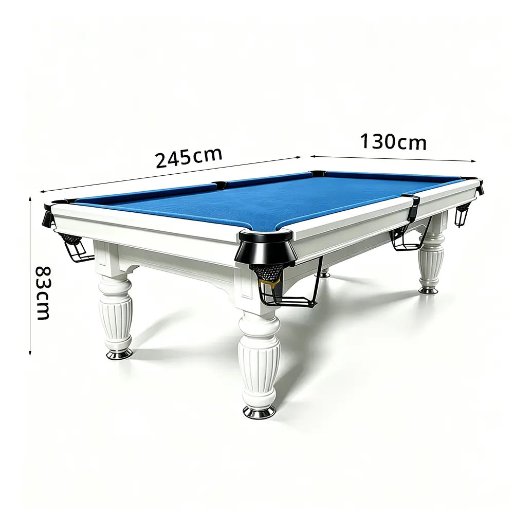 QUESLA 7/8/9FT Slate Pool Table 20mm Slate Solid Timber Adjustable Levellers for Home Club Office - White Frame & Blue Felt