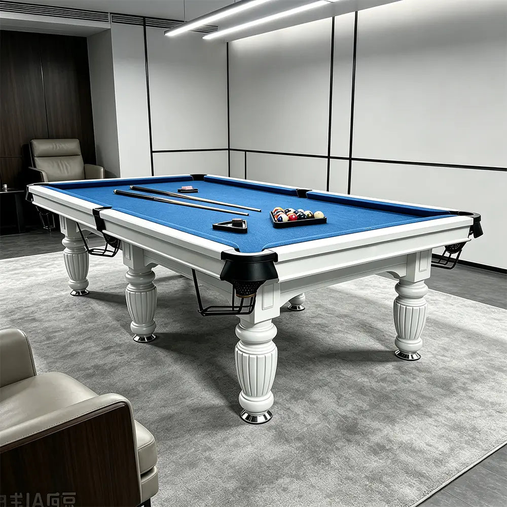 QUESLA 7/8/9FT Slate Pool Table 20mm Slate Solid Timber Adjustable Levellers for Home Club Office - White Frame & Blue Felt