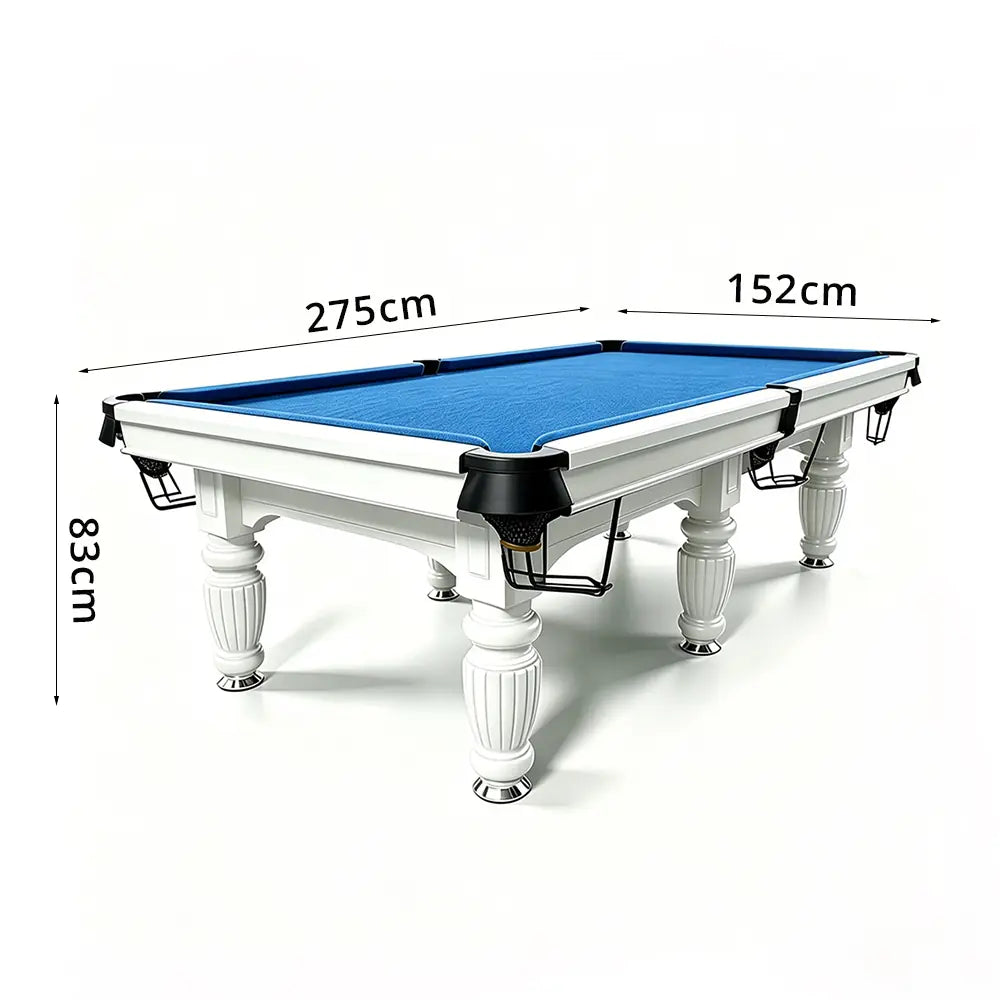 QUESLA 7/8/9FT Slate Pool Table 20mm Slate Solid Timber Adjustable Levellers for Home Club Office - White Frame & Blue Felt