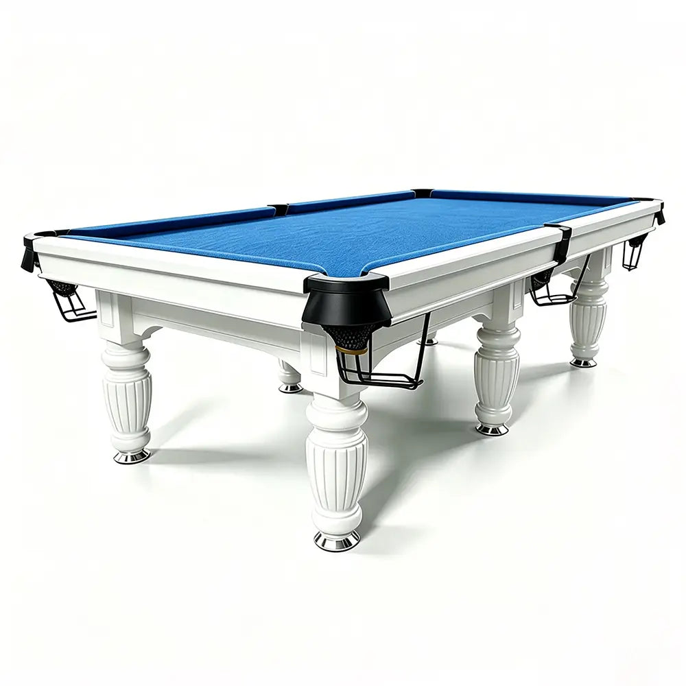 QUESLA 7/8/9FT Slate Pool Table 20mm Slate Solid Timber Adjustable Levellers for Home Club Office - White Frame & Blue Felt