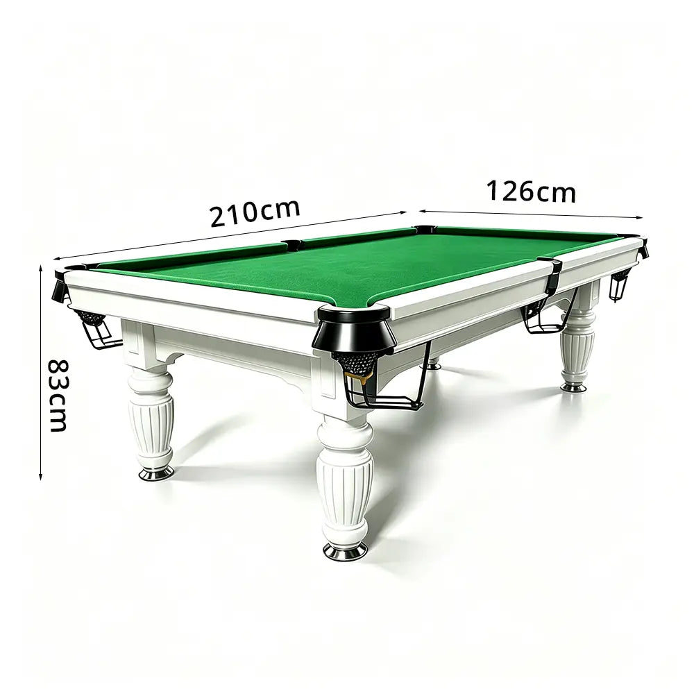 QUESLA 7/8/9FT Slate Pool Table 20mm Slate Solid Timber Adjustable Levellers for Home Club Office - White Frame & Green Felt