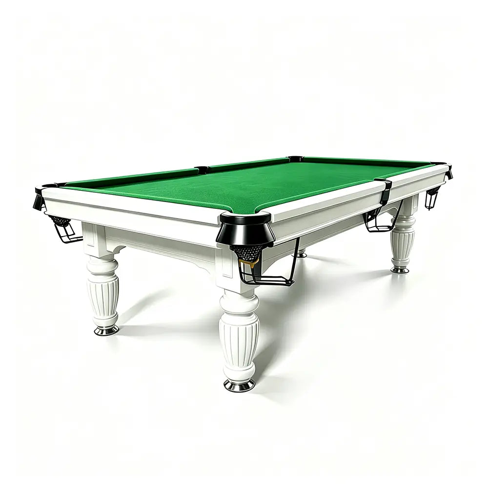 QUESLA 7/8/9FT Slate Pool Table 20mm Slate Solid Timber Adjustable Levellers for Home Club Office - White Frame & Green Felt