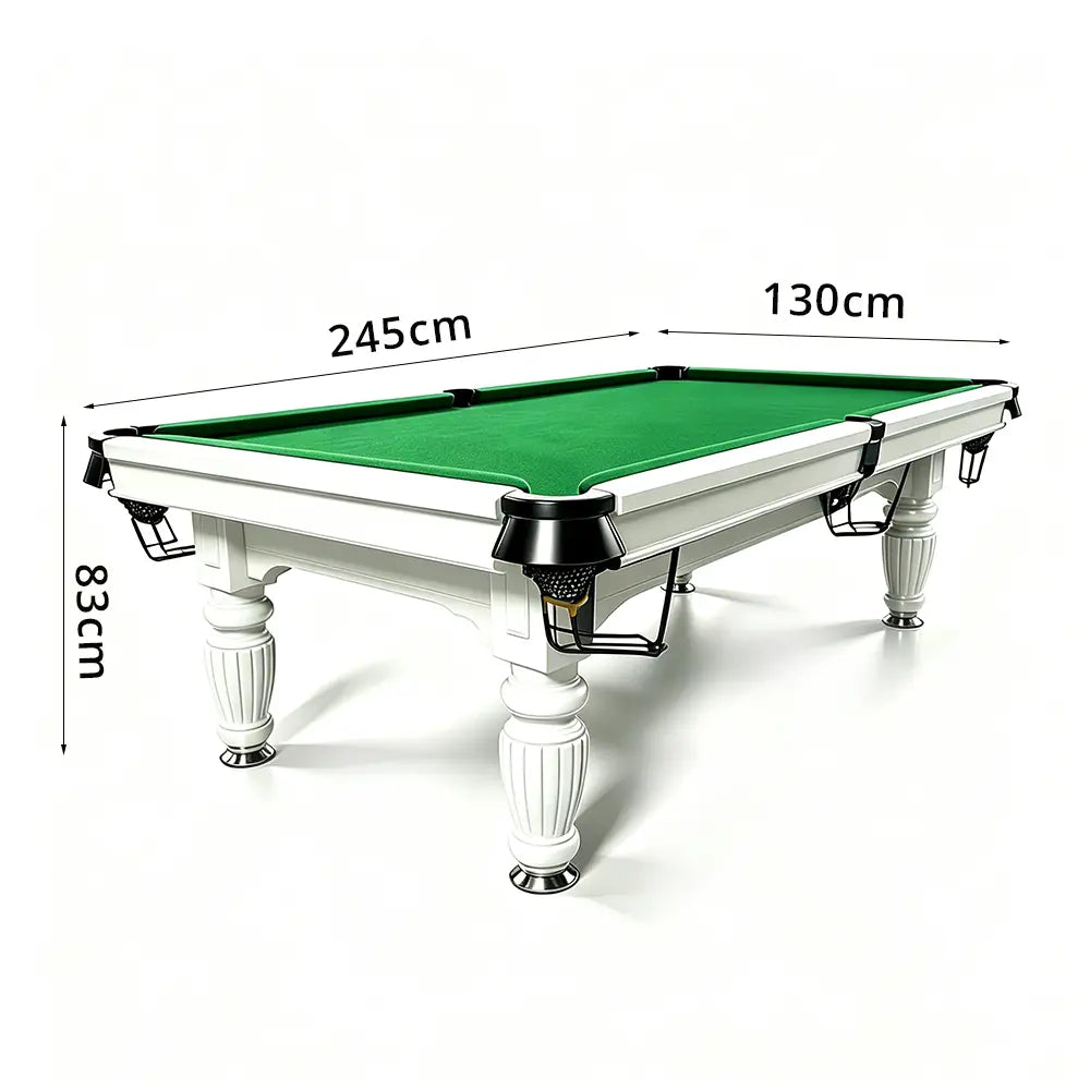 QUESLA 7/8/9FT Slate Pool Table 20mm Slate Solid Timber Adjustable Levellers for Home Club Office - White Frame & Green Felt