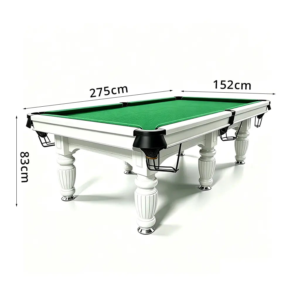 QUESLA 7/8/9FT Slate Pool Table 20mm Slate Solid Timber Adjustable Levellers for Home Club Office - White Frame & Green Felt