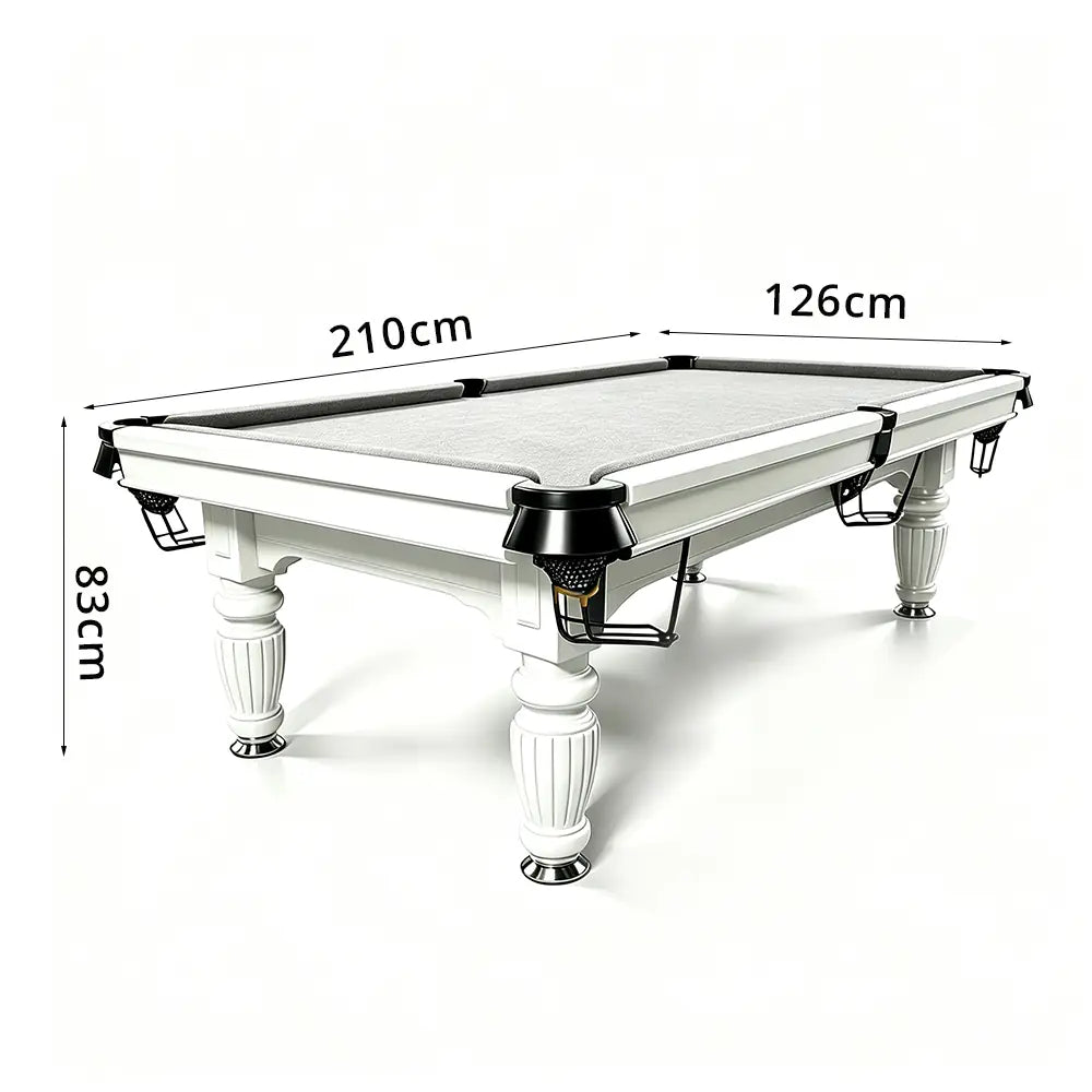 QUESLA 7/8/9FT Slate Pool Table 20mm Slate Solid Timber Adjustable Levellers for Home Club Office - White Frame & Grey Felt