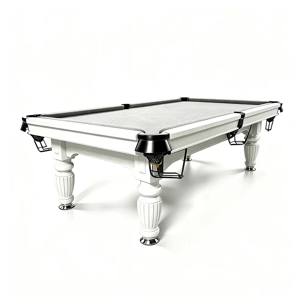 QUESLA 7/8/9FT Slate Pool Table 20mm Slate Solid Timber Adjustable Levellers for Home Club Office - White Frame & Grey Felt