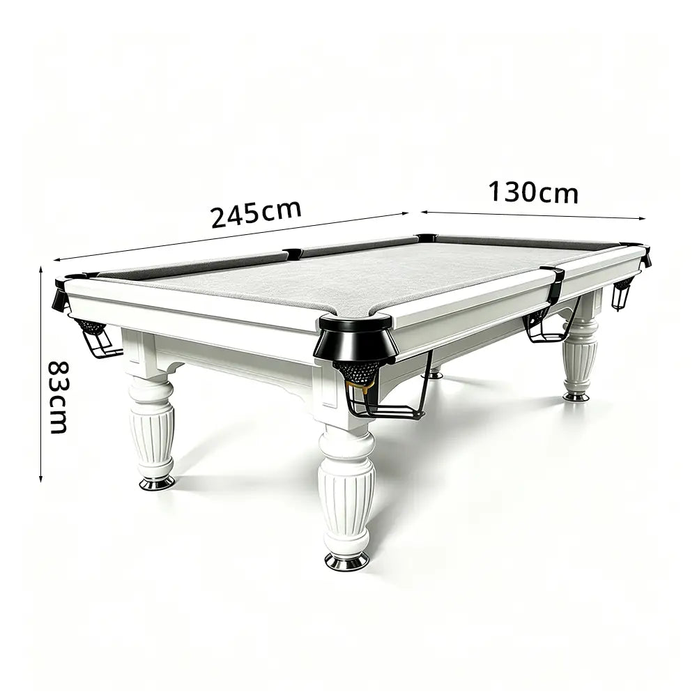 QUESLA 7/8/9FT Slate Pool Table 20mm Slate Solid Timber Adjustable Levellers for Home Club Office - White Frame & Grey Felt