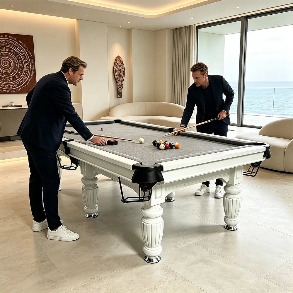 QUESLA 7/8/9FT Slate Pool Table 20mm Slate Solid Timber Adjustable Levellers for Home Club Office - White Frame & Grey Felt