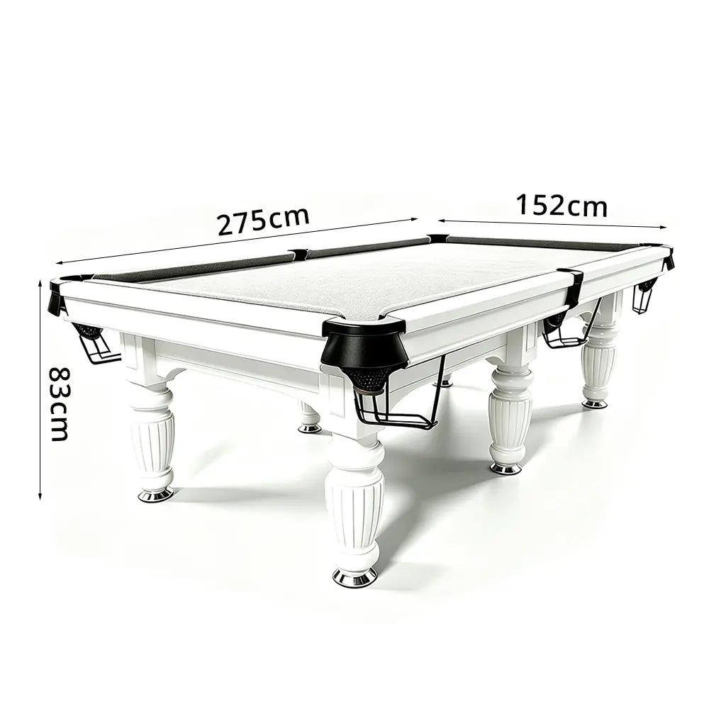 QUESLA 7/8/9FT Slate Pool Table 20mm Slate Solid Timber Adjustable Levellers for Home Club Office - White Frame & Grey Felt