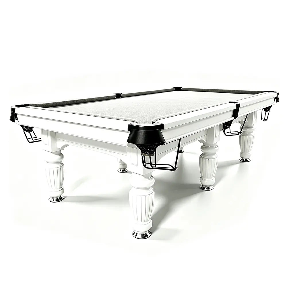 QUESLA 7/8/9FT Slate Pool Table 20mm Slate Solid Timber Adjustable Levellers for Home Club Office - White Frame & Grey Felt