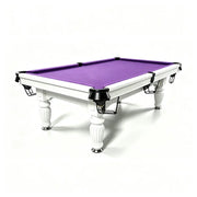 QUESLA 7/8/9FT Slate Pool Table 20mm Slate Solid Timber Adjustable Levellers for Home Club Office - White Frame & Purple Felt