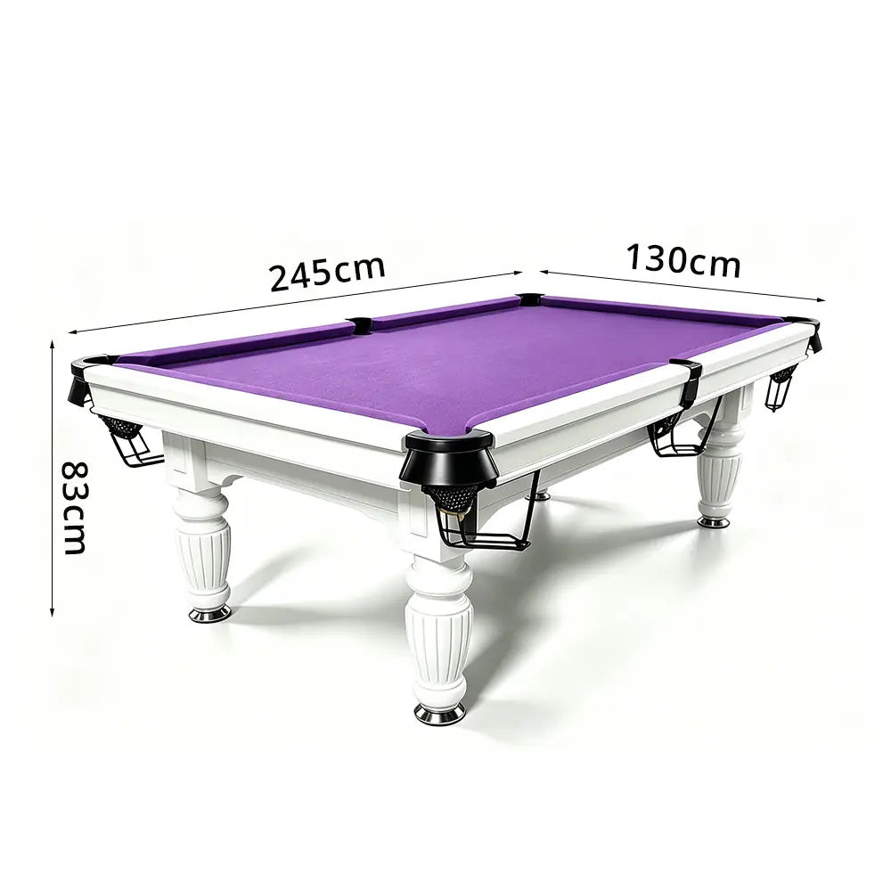 QUESLA 7/8/9FT Slate Pool Table 20mm Slate Solid Timber Adjustable Levellers for Home Club Office - White Frame & Purple Felt