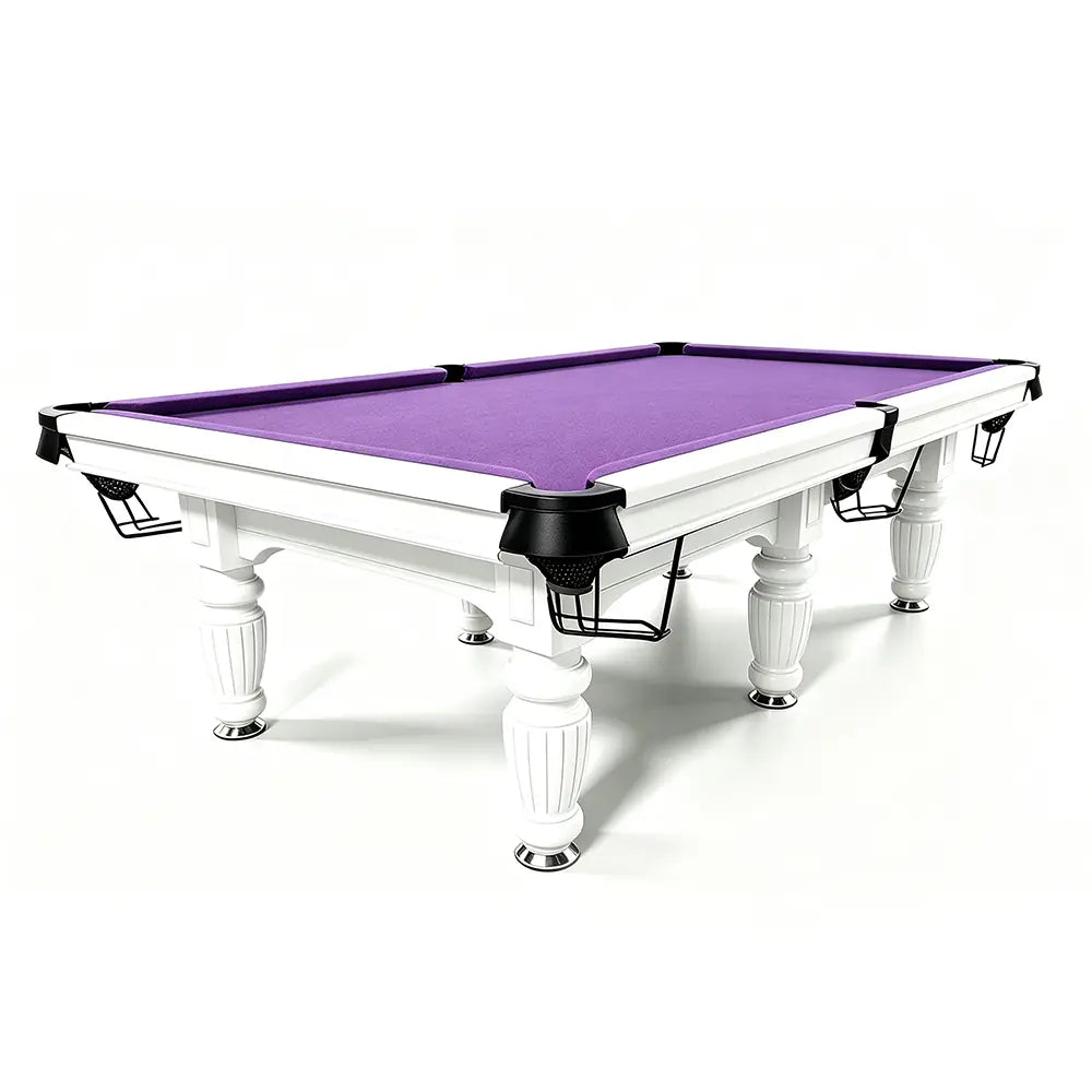 QUESLA 7/8/9FT Slate Pool Table 20mm Slate Solid Timber Adjustable Levellers for Home Club Office - White Frame & Purple Felt