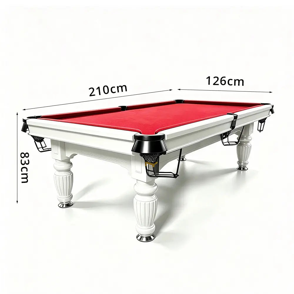 QUESLA 7/8/9FT Slate Pool Table 20mm Slate Solid Timber Adjustable Levellers for Home Club Office - White Frame & Red Felt