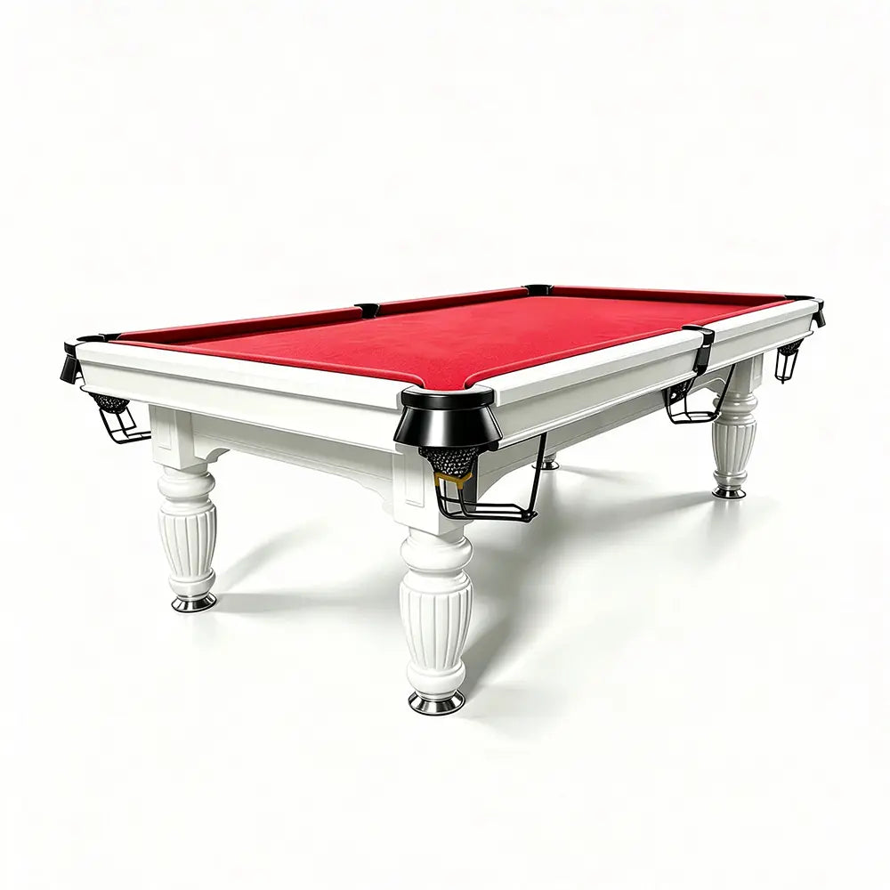 QUESLA 7/8/9FT Slate Pool Table 20mm Slate Solid Timber Adjustable Levellers for Home Club Office - White Frame & Red Felt