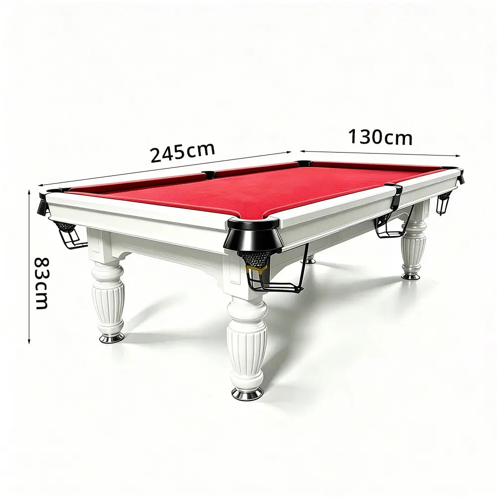 QUESLA 7/8/9FT Slate Pool Table 20mm Slate Solid Timber Adjustable Levellers for Home Club Office - White Frame & Red Felt