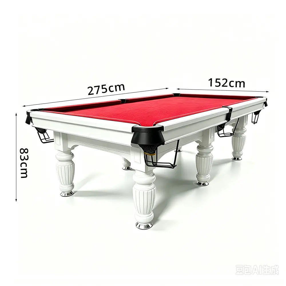 QUESLA 7/8/9FT Slate Pool Table 20mm Slate Solid Timber Adjustable Levellers for Home Club Office - White Frame & Red Felt