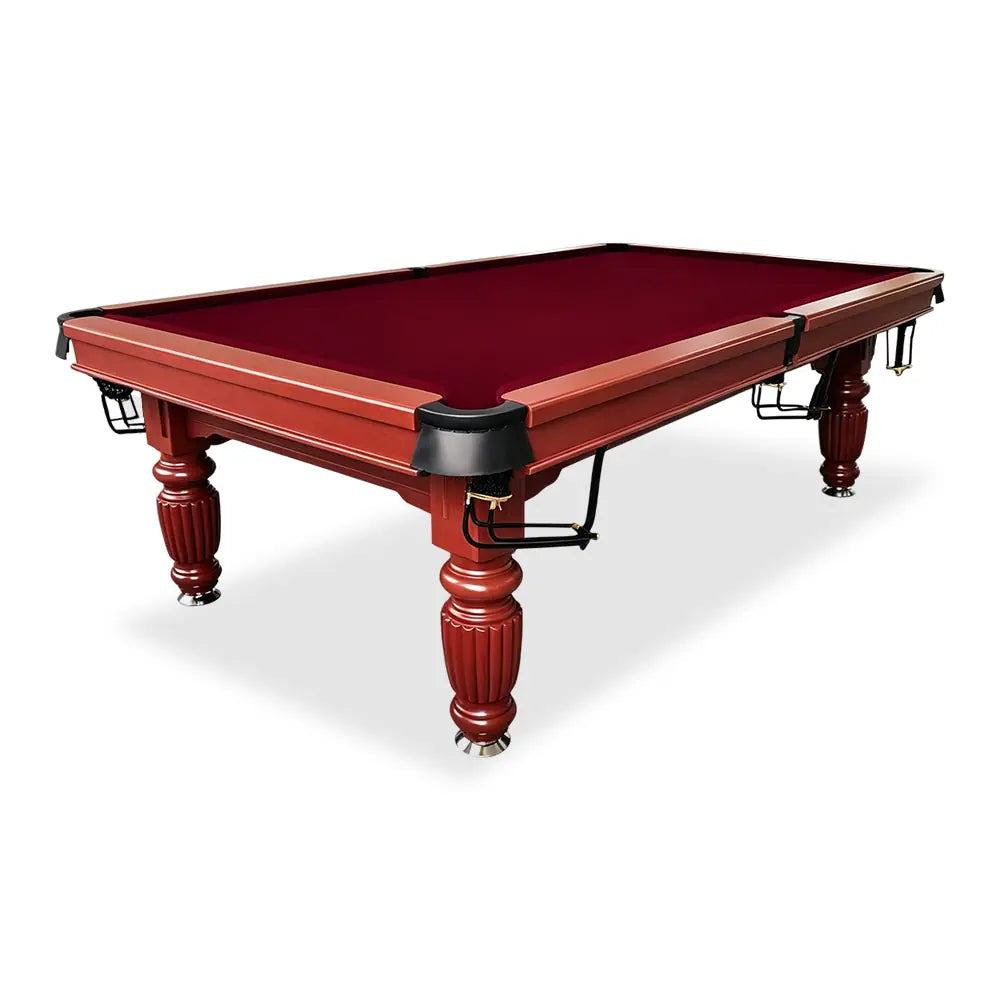 QUESLA 7/8/9FT Slate Pool Table 20mm Slate Solid Timber Adjustable Levellers for Home Club Office - Walnut Frame & Burgundy Felt