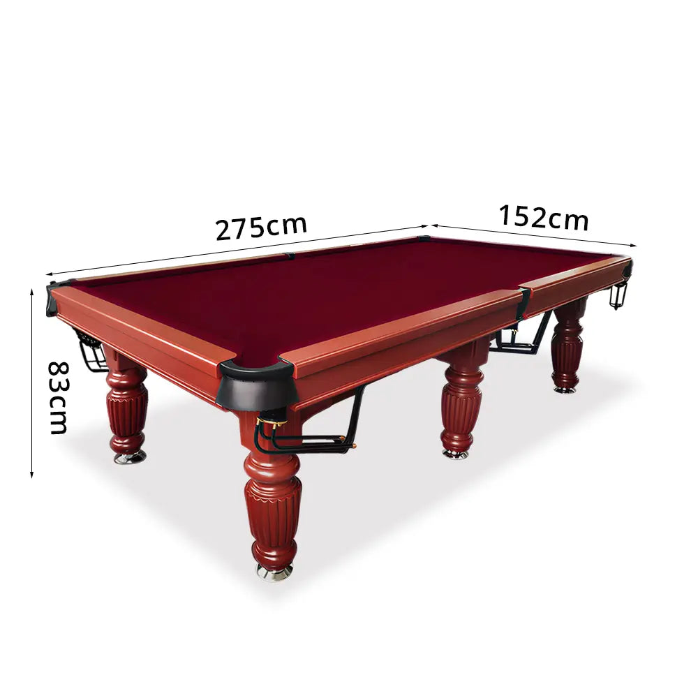 QUESLA 7/8/9FT Slate Pool Table 20mm Slate Solid Timber Adjustable Levellers for Home Club Office - Walnut Frame & Burgundy Felt