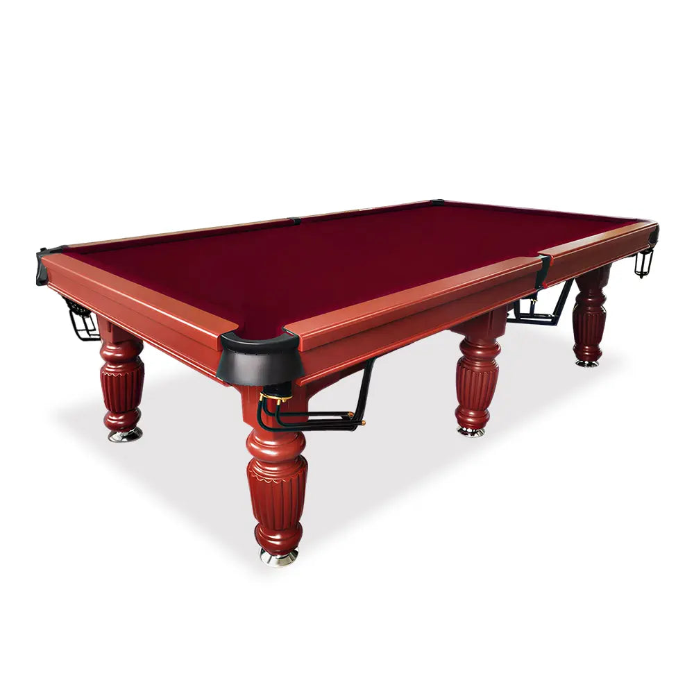 QUESLA 7/8/9FT Slate Pool Table 20mm Slate Solid Timber Adjustable Levellers for Home Club Office - Walnut Frame & Burgundy Felt