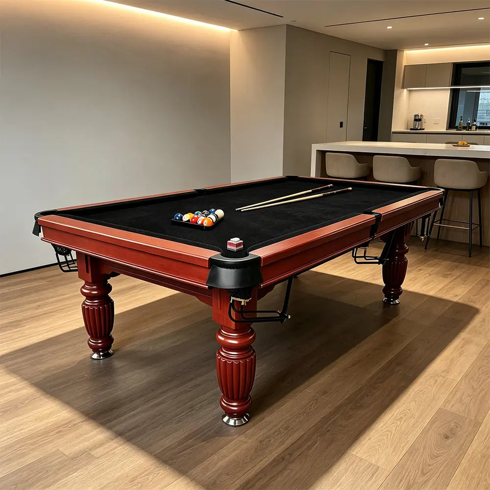 QUESLA 7/8/9FT Slate Pool Table 20mm Slate Solid Timber Adjustable Levellers for Home Club Office - Walnut Frame & Black Felt