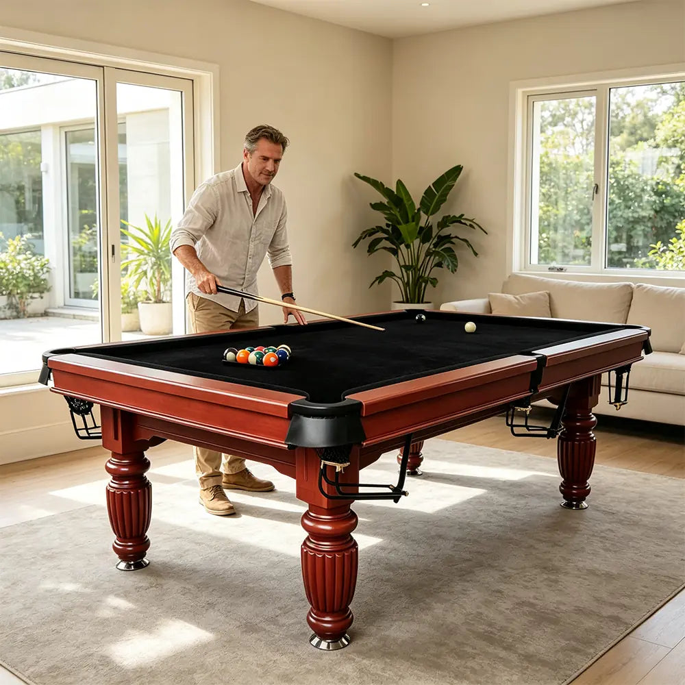 QUESLA 7/8/9FT Slate Pool Table 20mm Slate Solid Timber Adjustable Levellers for Home Club Office - Walnut Frame & Black Felt