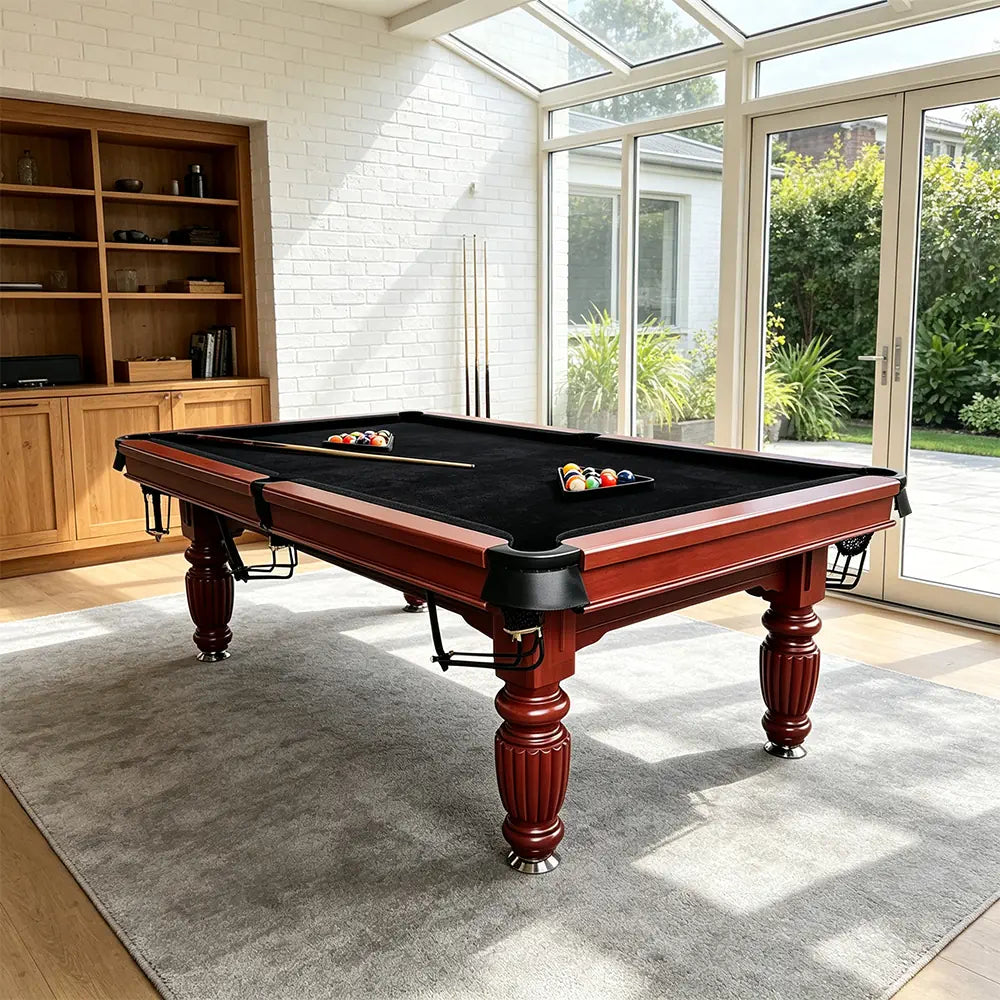 QUESLA 7/8/9FT Slate Pool Table 20mm Slate Solid Timber Adjustable Levellers for Home Club Office - Walnut Frame & Black Felt