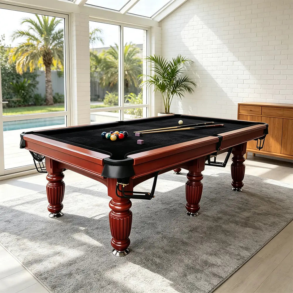 QUESLA 7/8/9FT Slate Pool Table 20mm Slate Solid Timber Adjustable Levellers for Home Club Office - Walnut Frame & Black Felt