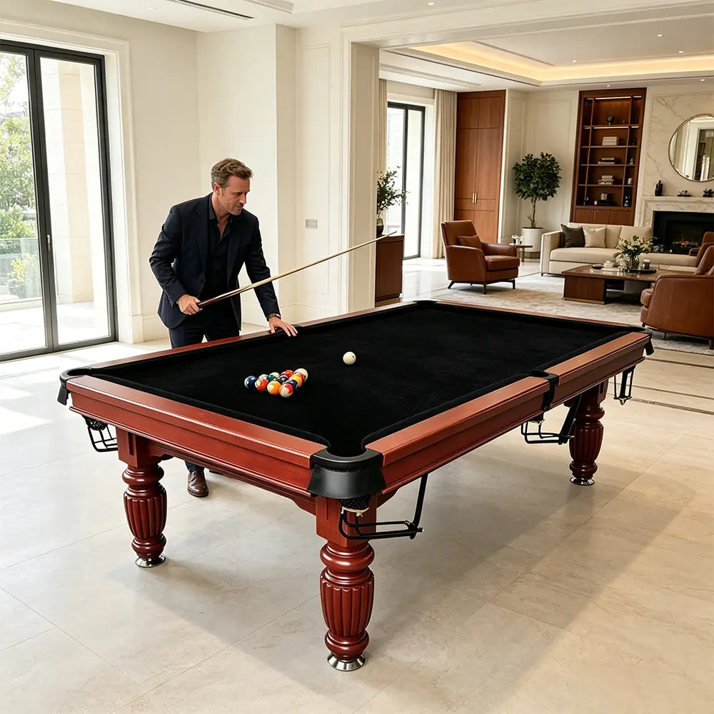 QUESLA 7/8/9FT Slate Pool Table 20mm Slate Solid Timber Adjustable Levellers for Home Club Office - Walnut Frame & Black Felt