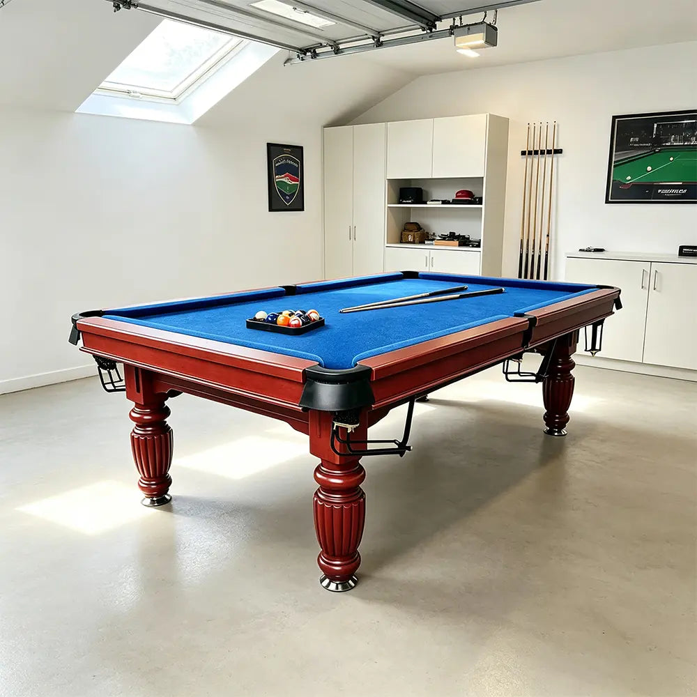 QUESLA 7/8/9FT Slate Pool Table 20mm Slate Solid Timber Adjustable Levellers for Home Club Office - Walnut Frame & Blue Felt