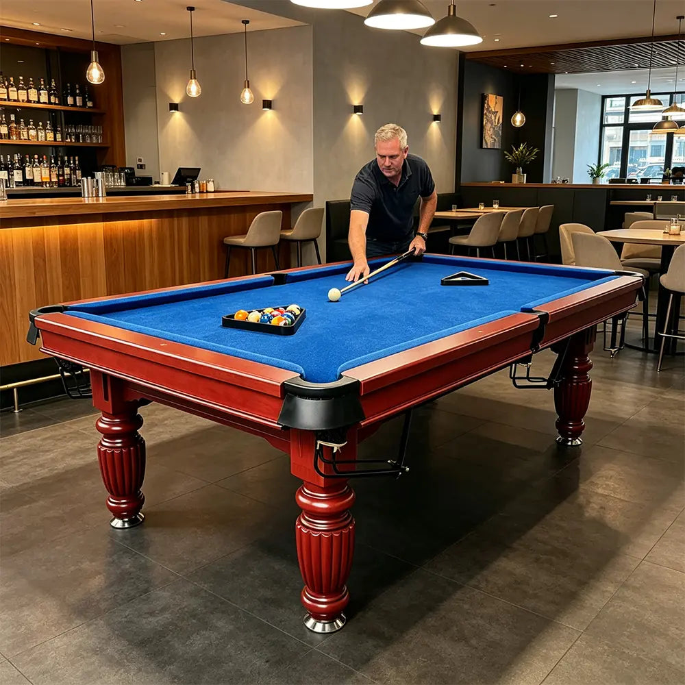 QUESLA 7/8/9FT Slate Pool Table 20mm Slate Solid Timber Adjustable Levellers for Home Club Office - Walnut Frame & Blue Felt