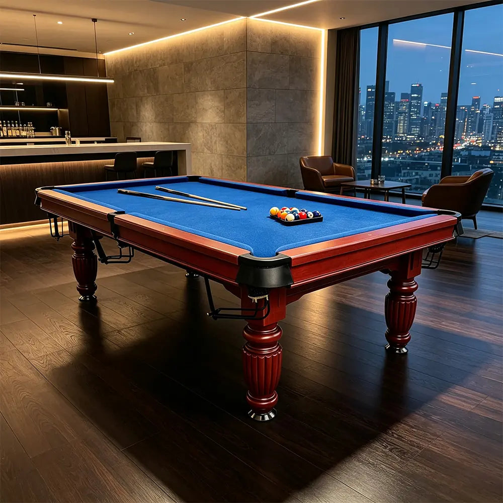 QUESLA 7/8/9FT Slate Pool Table 20mm Slate Solid Timber Adjustable Levellers for Home Club Office - Walnut Frame & Blue Felt
