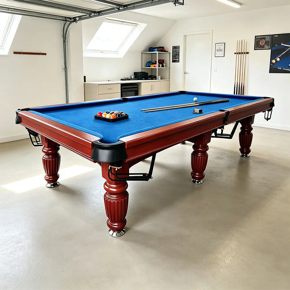 QUESLA 7/8/9FT Slate Pool Table 20mm Slate Solid Timber Adjustable Levellers for Home Club Office - Walnut Frame & Blue Felt