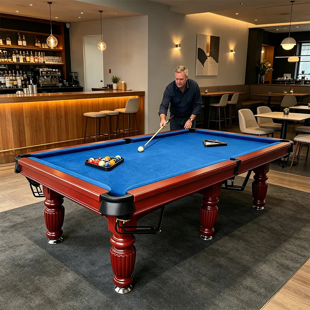 QUESLA 7/8/9FT Slate Pool Table 20mm Slate Solid Timber Adjustable Levellers for Home Club Office - Walnut Frame & Blue Felt